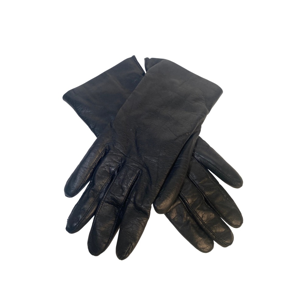 Fownes Leather Gloves Womens 7 Black Fur Lined Vintage Winter Dress Gloves